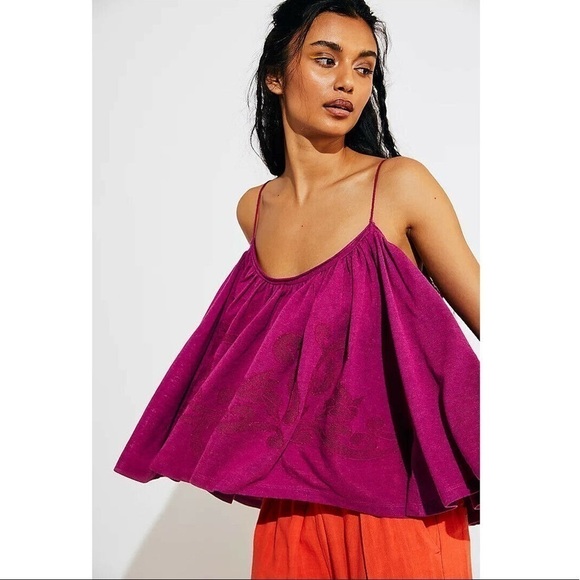 NEW FREE PEOPLE Embroidered Oversized Pleated Trapeze Swing Tank Top Camisole XS - Picture 1 of 9